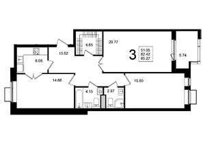 3-к квартира, строящийся дом, 85м2, 2/5 этаж