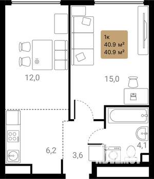 1-к квартира, вторичка, 41м2, 8/28 этаж