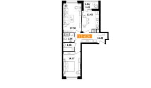 2-к квартира, вторичка, 61м2, 14/17 этаж