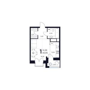 1-к квартира, строящийся дом, 31м2, 12/15 этаж