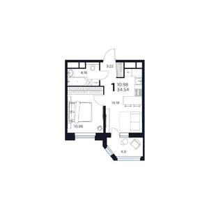 1-к квартира, строящийся дом, 35м2, 13/17 этаж