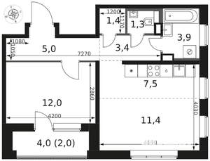 2-к квартира, вторичка, 48м2, 2/8 этаж