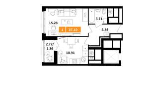 1-к квартира, вторичка, 37м2, 5/14 этаж