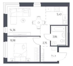 1-к квартира, вторичка, 41м2, 2/17 этаж