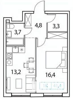 1-к квартира, вторичка, 41м2, 17/18 этаж