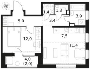2-к квартира, вторичка, 48м2, 2/8 этаж