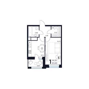 1-к квартира, строящийся дом, 37м2, 5/15 этаж