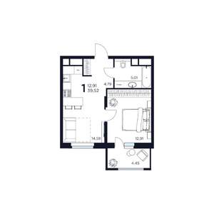 1-к квартира, вторичка, 40м2, 9/17 этаж