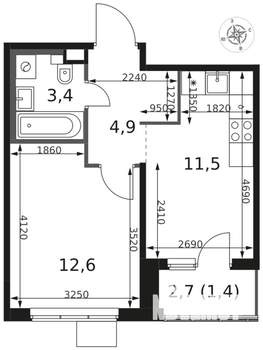 1-к квартира, вторичка, 34м2, 4/8 этаж