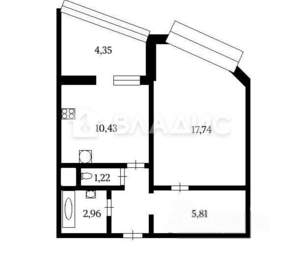 1-к квартира, вторичка, 42м2, 13/25 этаж