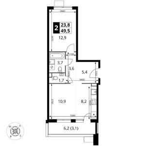 2-к квартира, вторичка, 50м2, 17/17 этаж