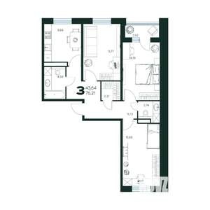 3-к квартира, строящийся дом, 76м2, 2/9 этаж