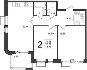 2-к квартира, вторичка, 75м2, 2/5 этаж