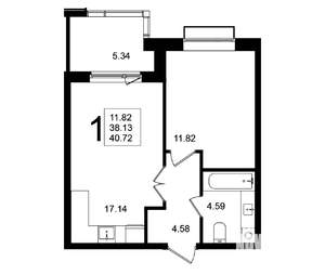1-к квартира, строящийся дом, 41м2, 5/5 этаж