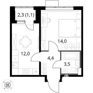 1-к квартира, вторичка, 35м2, 13/17 этаж