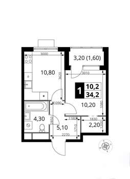 1-к квартира, вторичка, 34м2, 10/10 этаж
