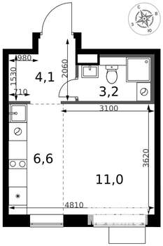 Студия квартира, вторичка, 25м2, 6/17 этаж