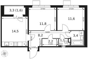 2-к квартира, вторичка, 54м2, 9/17 этаж