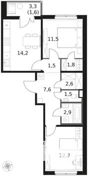 2-к квартира, вторичка, 57м2, 2/8 этаж