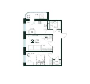2-к квартира, вторичка, 55м2, 8/9 этаж
