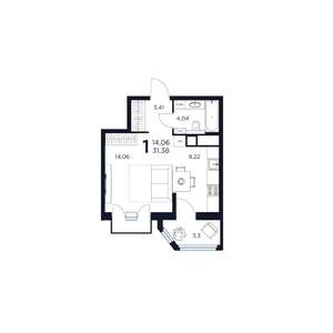 1-к квартира, строящийся дом, 31м2, 13/17 этаж