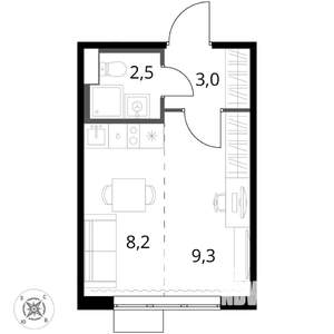Студия квартира, вторичка, 23м2, 9/17 этаж