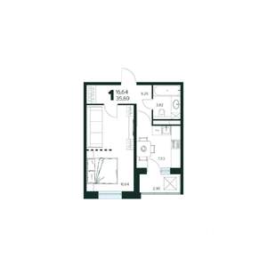 1-к квартира, строящийся дом, 36м2, 7/9 этаж
