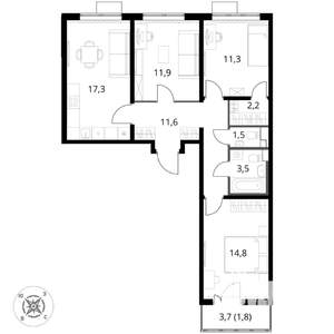 3-к квартира, вторичка, 76м2, 2/17 этаж