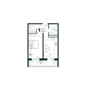 1-к квартира, строящийся дом, 40м2, 2/9 этаж