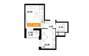 1-к квартира, строящийся дом, 36м2, 13/17 этаж