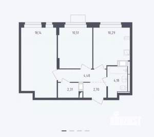 2-к квартира, вторичка, 53м2, 5/12 этаж