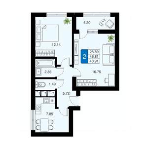2-к квартира, вторичка, 49м2, 12/20 этаж