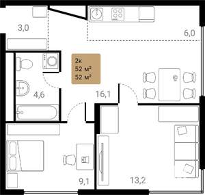 2-к квартира, вторичка, 52м2, 7/28 этаж