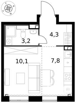 1-к квартира, вторичка, 25м2, 2/17 этаж