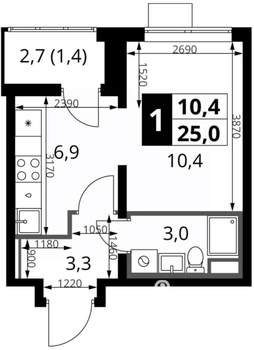 Студия квартира, вторичка, 28м2, 10/14 этаж