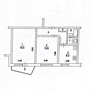 2-к квартира, вторичка, 53м2, 1/9 этаж
