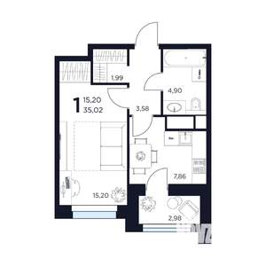 1-к квартира, вторичка, 35м2, 3/15 этаж