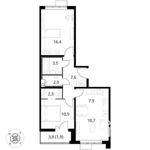 3-к квартира, вторичка, 63м2, 9/16 этаж