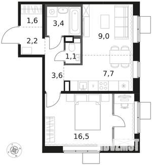 2-к квартира, вторичка, 45м2, 5/17 этаж