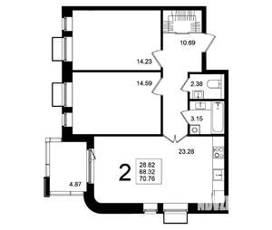 2-к квартира, вторичка, 71м2, 4/5 этаж