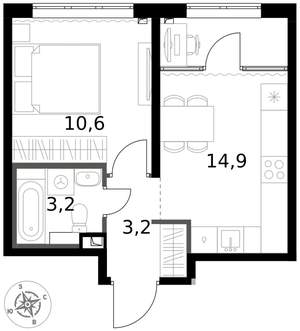 1-к квартира, вторичка, 32м2, 2/17 этаж