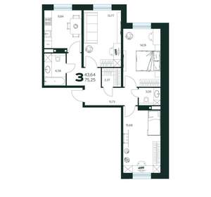 3-к квартира, вторичка, 75м2, 1/9 этаж