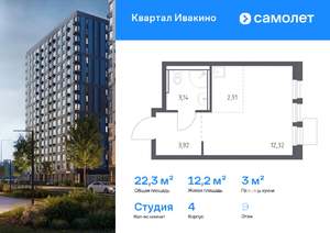 Студия квартира, вторичка, 22м2, 9/17 этаж