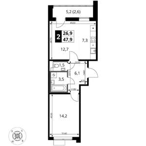 2-к квартира, вторичка, 48м2, 9/17 этаж