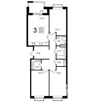 3-к квартира, строящийся дом, 99м2, 5/5 этаж