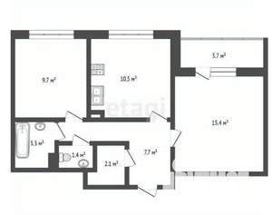2-к квартира, вторичка, 52м2, 2/17 этаж