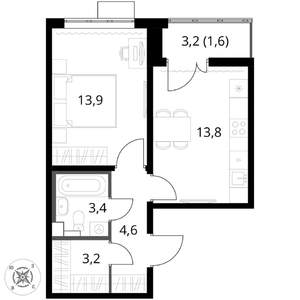 1-к квартира, вторичка, 41м2, 2/17 этаж