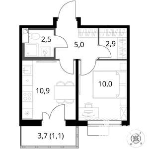 1-к квартира, вторичка, 32м2, 7/16 этаж
