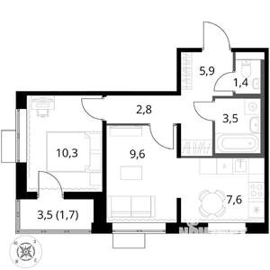 2-к квартира, вторичка, 43м2, 16/17 этаж