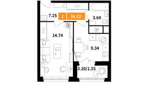 1-к квартира, вторичка, 37м2, 4/7 этаж